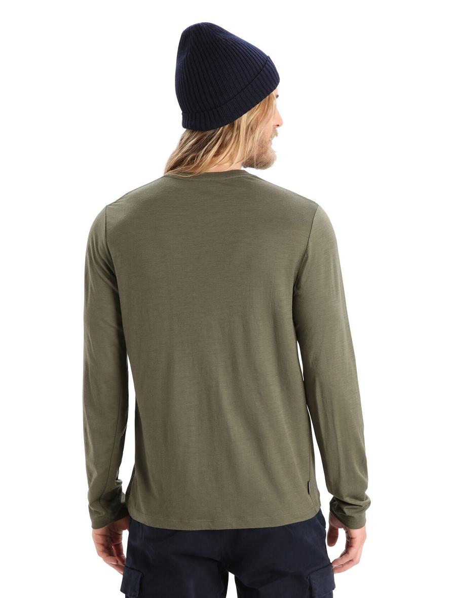 Men's Icebreaker Merino Tech Lite II T-Shirt Skiing Yeti Long Sleeve Loden | CA 1721AHKP